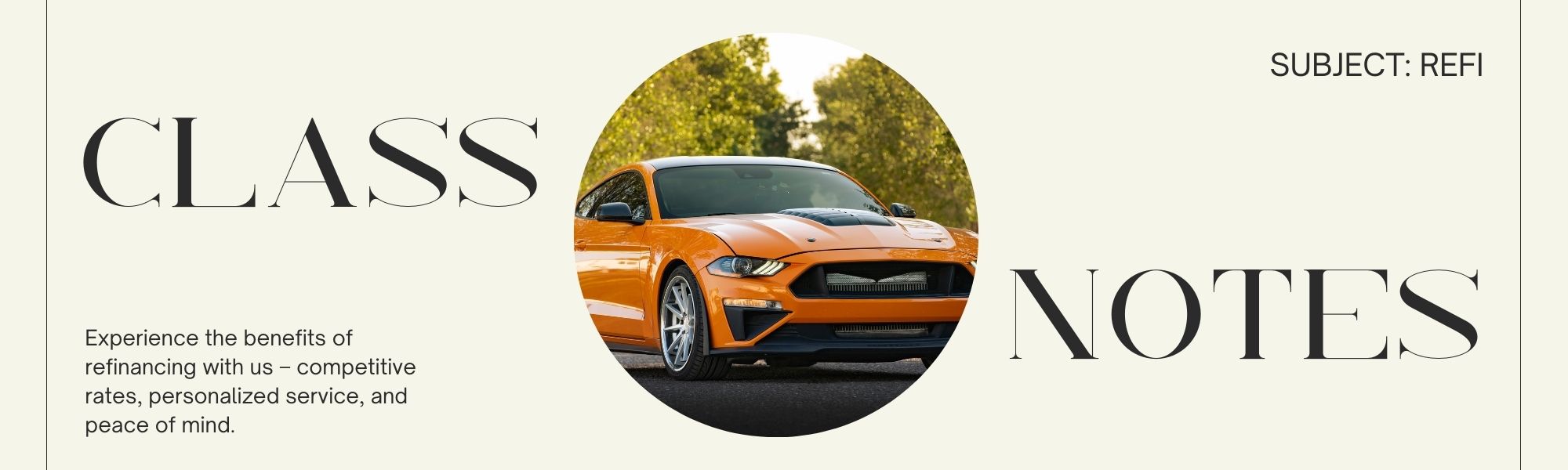 the image is an orange sporty car advertising refinancing vehicle loans